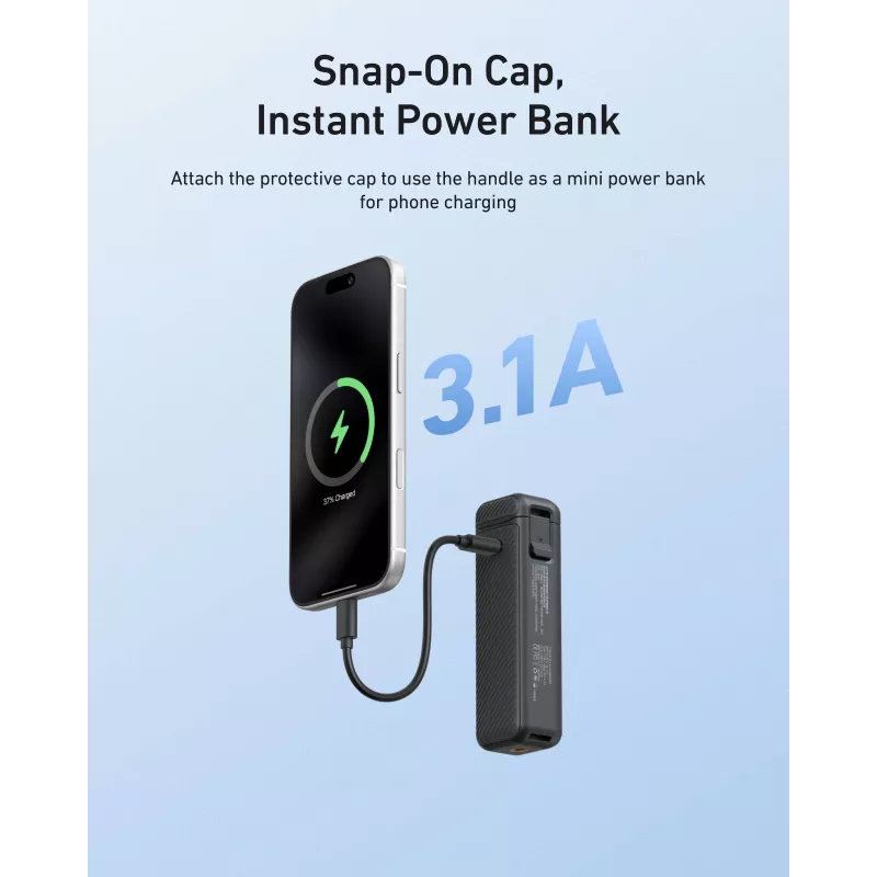 TELESIN 5000mAh accugrip powerbank voor DJI Osmo Pocket 3 / 4, USB-C, zwart