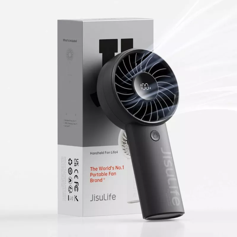 JISULIFE Handheld Fan 4 zwart - draagbare USB-oplaadbare mini-ventilator met 3 snelheden, opvouwbaar design
