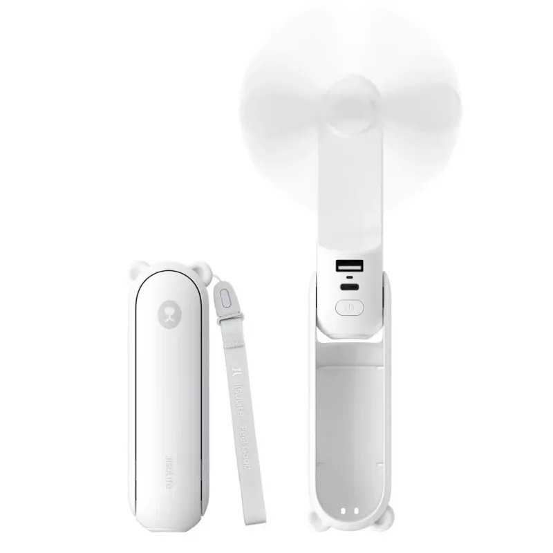 JISULIFE Handheld Fan 8 wit draagbare USB-ventilator met powerbank 2000mAh en zaklamp