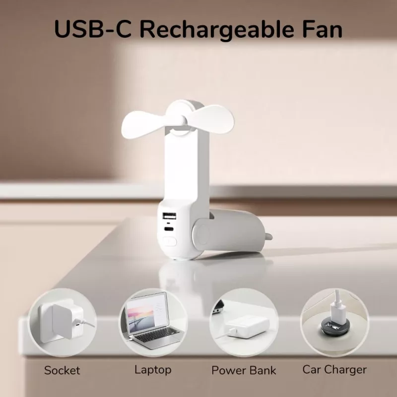 JISULIFE Handheld Fan 8 wit draagbare USB-ventilator met powerbank 2000mAh en zaklamp
