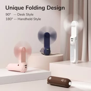 JISULIFE Handheld Fan 8 wit draagbare USB-ventilator met powerbank 2000mAh en zaklamp