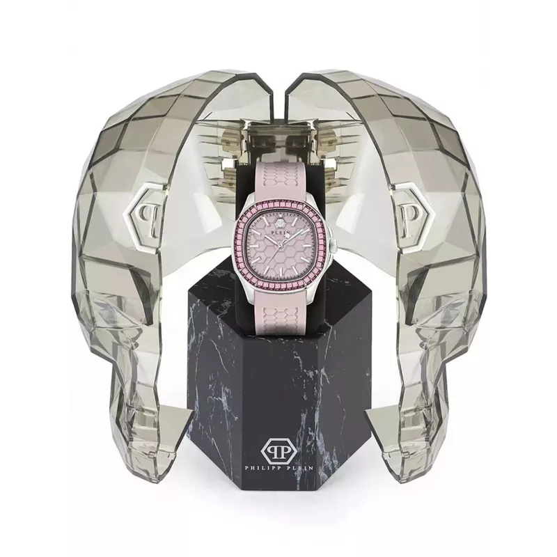 Philipp Plein dameshorloge PWTAA0123 38mm quartz horloge met zwart siliconenband