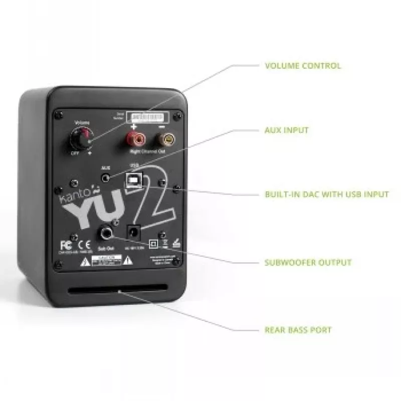 Kanto Audio YU2MB-CG 3-driver actieve luidspreker met USB-DAC en 3,5 mm AUX - mat zwart (incl. netsnoer type C & G)
