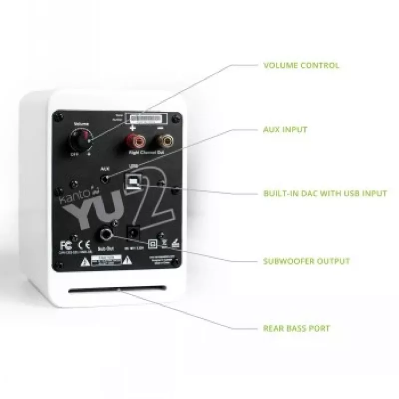 KANTO AUDIO YU2MW-CG actieve boekenplankluidspreker met USB-DAC en 3,5 mm AUX - mat wit (incl. netsnoer type C & G)