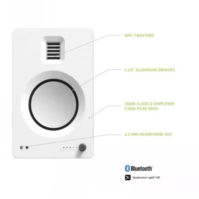 KANTO AUDIO TUKMW-FG premium actieve luidspreker met hoofdtelefoonuitgang, USB-DAC, ingebouwde phono-voorversterker, Bluetooth, mat wit (incl. netsnoer type F & G)