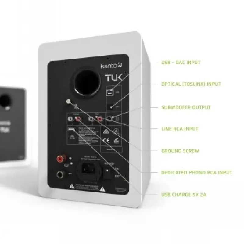 KANTO AUDIO TUKMW-FG premium actieve luidspreker met hoofdtelefoonuitgang, USB-DAC, ingebouwde phono-voorversterker, Bluetooth, mat wit (incl. netsnoer type F & G)