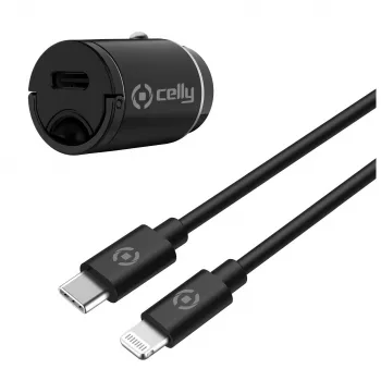 CELLY CCMINILIGHT – auto-oplader USB-C + USB-C naar Lightning kabel 20W [PRO POWER]