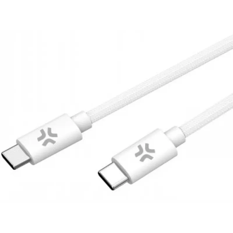 CELLY USBCUSBCCOTT - USB-C naar USB-C katoengevlochten kabel wit (Power Delivery)