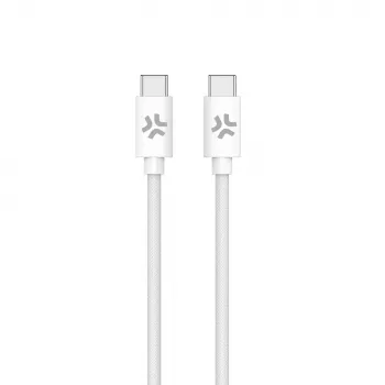 CELLY USBCUSBCCOTT - USB-C naar USB-C katoengevlochten kabel wit (Power Delivery)