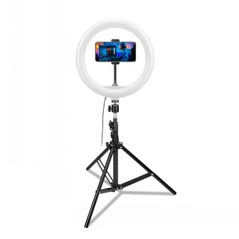 CELLY Ring Professional statief met licht - 160 cm, 10 inch LED-ringlamp, USB-gevoed, zwart