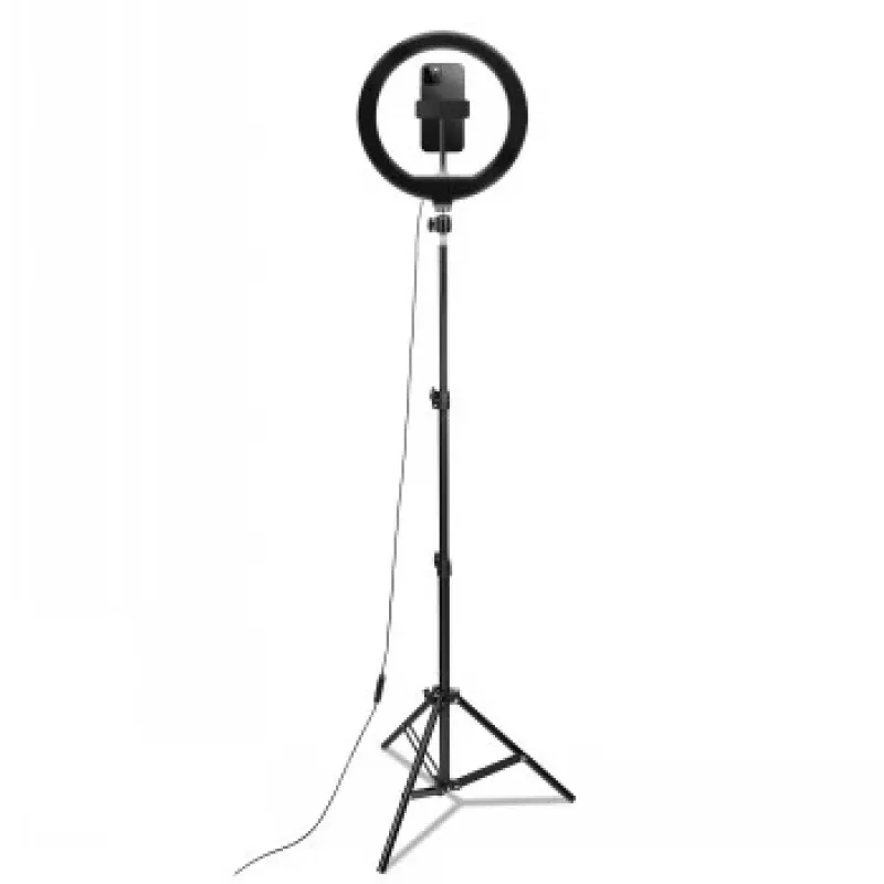 CELLY Ring Professional statief met licht - 160 cm, 10 inch LED-ringlamp, USB-gevoed, zwart