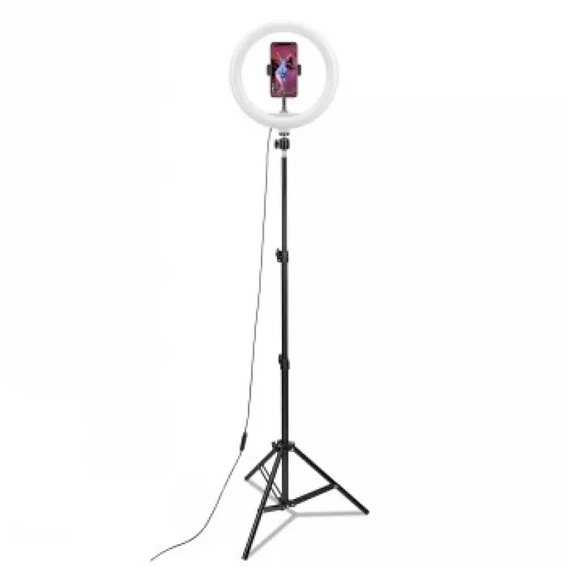 CELLY Ring Professional statief met licht - 160 cm, 10 inch LED-ringlamp, USB-gevoed, zwart