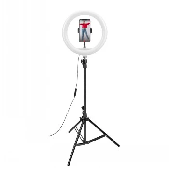 CELLY Ring Professional statief met licht - 160 cm, 10 inch LED-ringlamp, USB-gevoed, zwart