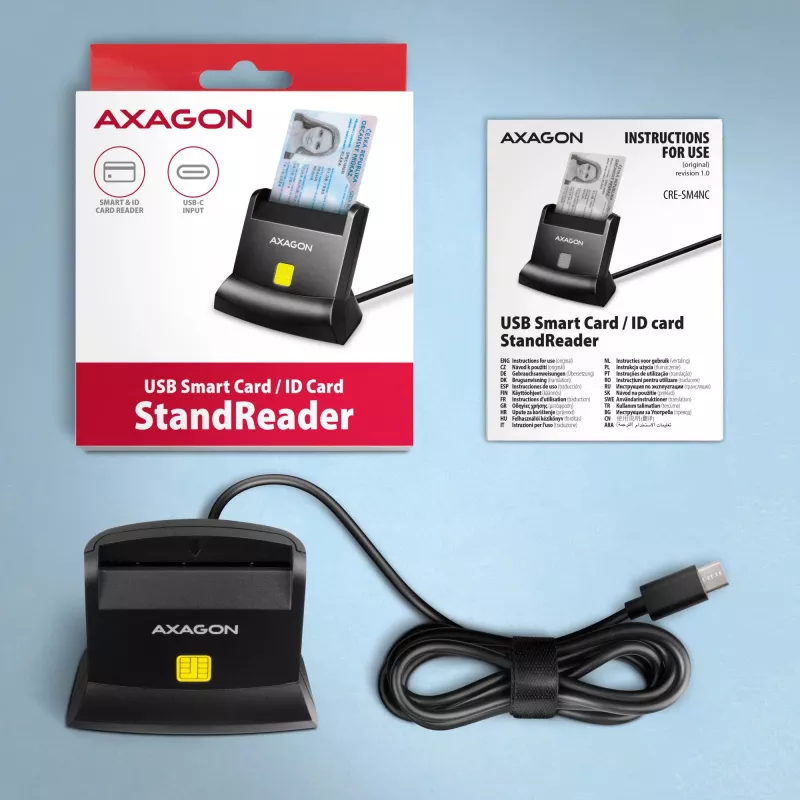 AXAGON CRE-SM4NC USB-C smartcard-standlezer - zwart