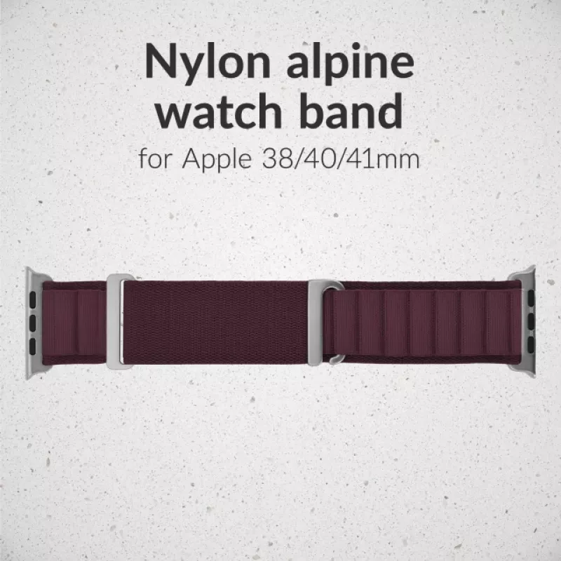 Mobilize nylon horlogeband - Alpine - titanium connector - voor Apple 38/40/41mm - bordeaux