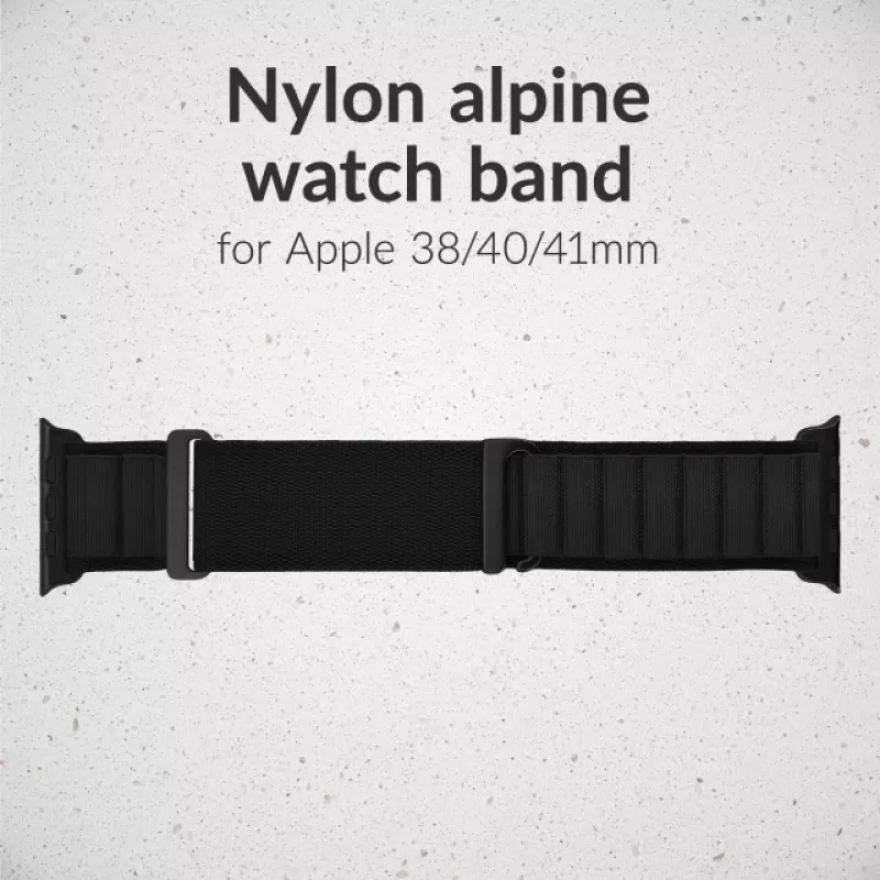 Mobilize Nylon Watch Band - Alpine - Black Connector - voor Apple 38/40/41mm - zwart