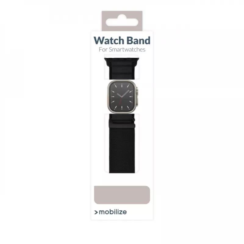Mobilize Nylon Watch Band - Alpine - Black Connector - voor Apple 38/40/41mm - zwart