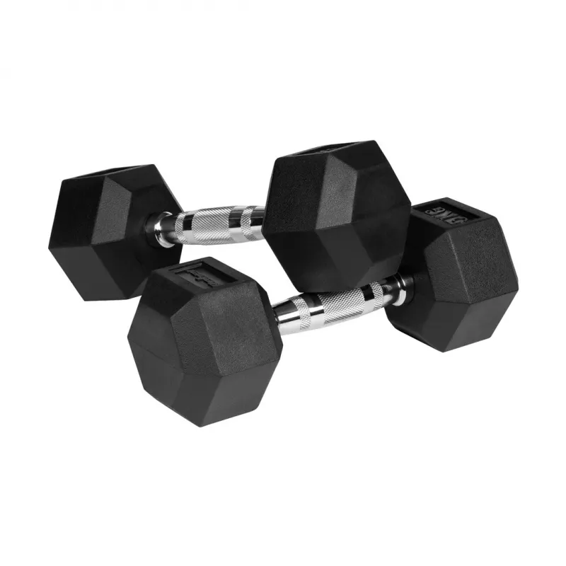 REBEL ACTIVE rubbergecoate gietijzeren dumbbells 2x5 kg