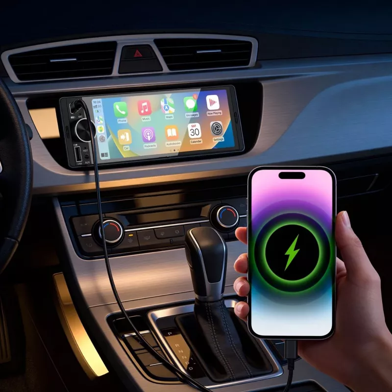 KRUGER & MATZ KM2016 1DIN autoradio met Apple CarPlay en Android Auto, 7 inch LCD-touchscreen, Bluetooth 5.0, FM/AM-tuner, 4x45W