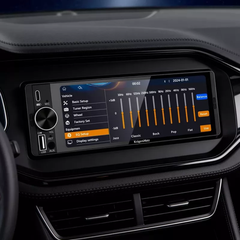 KRUGER & MATZ KM2016 1DIN autoradio met Apple CarPlay en Android Auto, 7 inch LCD-touchscreen, Bluetooth 5.0, FM/AM-tuner, 4x45W