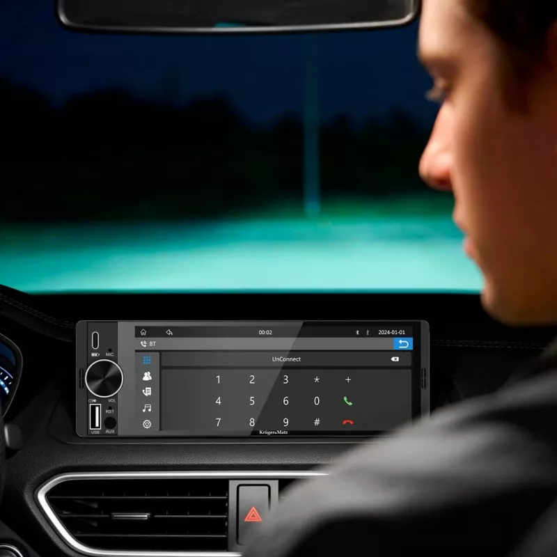 KRUGER & MATZ KM2016 1DIN autoradio met Apple CarPlay en Android Auto, 7 inch LCD-touchscreen, Bluetooth 5.0, FM/AM-tuner, 4x45W