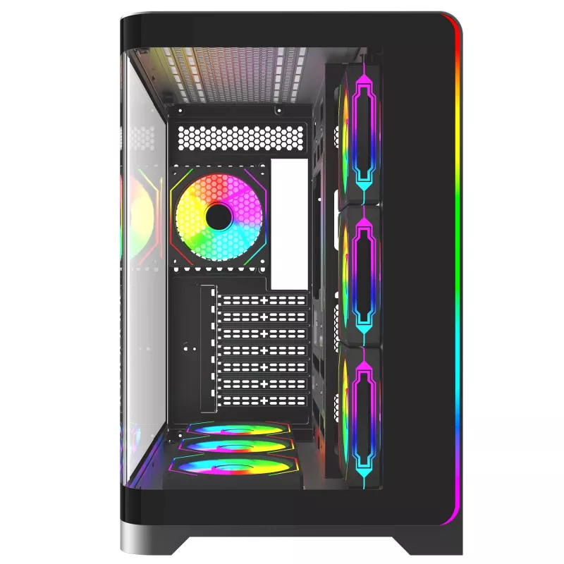 Rampage LYRON mid tower gaming-pc-behuizing, 7x ARGB PWM-ventilator, gehard glas, zwart