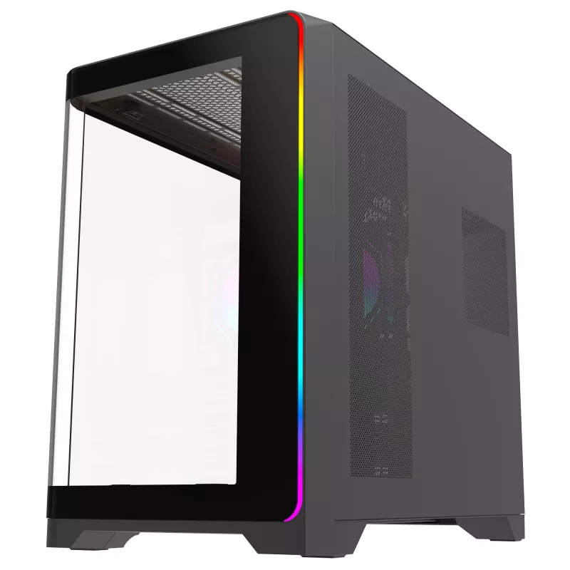 Rampage LYRON mid tower gaming-pc-behuizing, 7x ARGB PWM-ventilator, gehard glas, zwart
