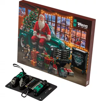 Wera 2026 Adventskalender 24-delige gereedschapsset met Kraftform-schroevendraaiers, bits, Rapidaptor-houder en textielbox