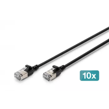 DIGITUS CAT 6A F/FTP Slim patchkabel, 0,3 m, zwart, 10-pack, LSZH, 10 Gbit/s, 500 MHz