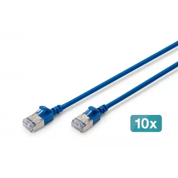 DIGITUS CAT 6A F-FTP Slim patchkabel, 0,5 m, blauw, 10-pack