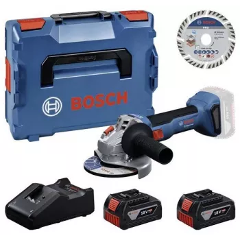 Bosch Professional GWS 18V-11 S accu-haakse slijper set met 2x 4,0Ah accu's, oplader en L-BOXX