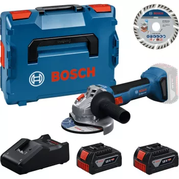 Bosch Professional GWS 18V-11 S accu-haakse slijper set met 2x 4,0Ah accu's, oplader en L-BOXX