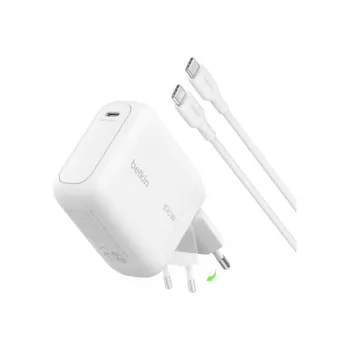 Belkin BOOSTCHARGE 100W USB-C GaN-voeding met 1,5m USB-C naar USB-C kabel - wit