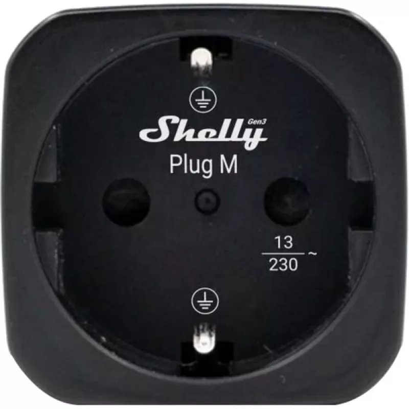 Shelly Plug M Gen3 zwarte smart plug met energiebewaking, 13A, Wi-Fi & Bluetooth