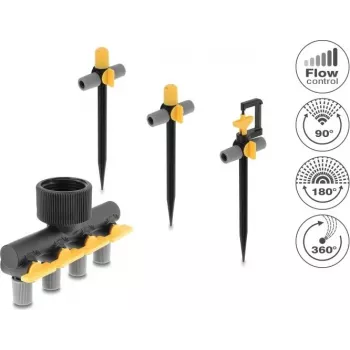 Delock sprinkler T-verbindingsset met 90°, 180° en 360° sproeiers + 4-voudige verdeler