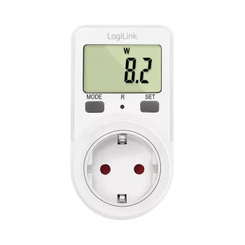 LogiLink energiekostenmeter, 1,5 inch lcd-display, enkeltarief, Schuko-stekker, wit