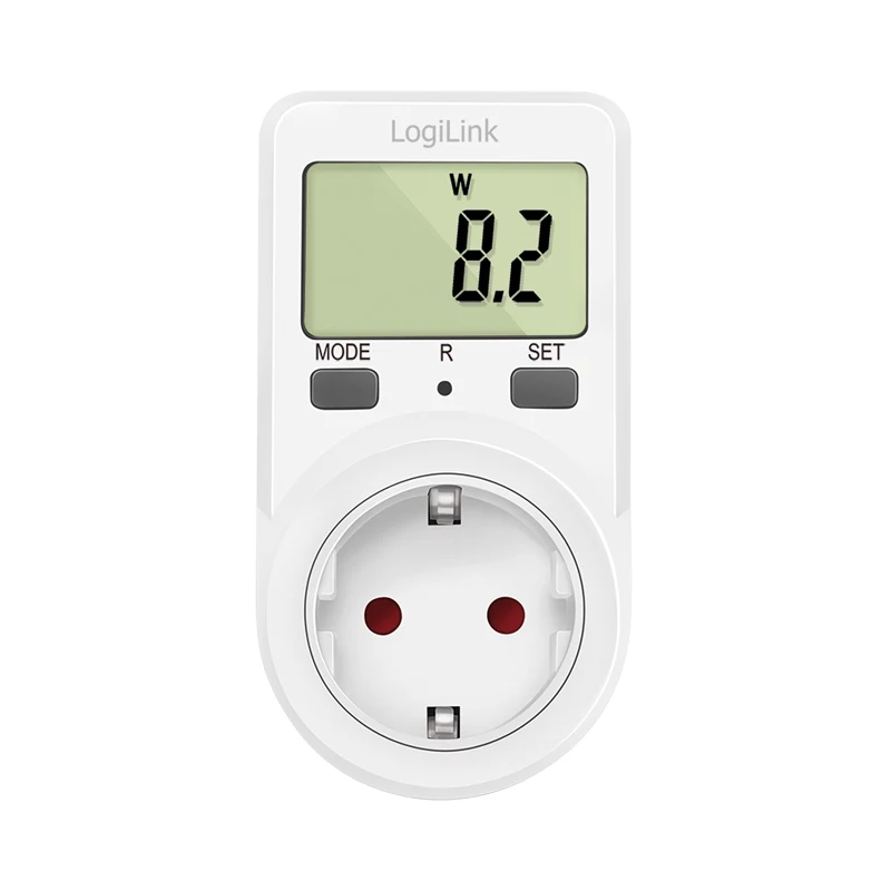 LogiLink energiekostenmeter, 1,5 inch lcd-display, enkeltarief, Schuko-stekker, wit