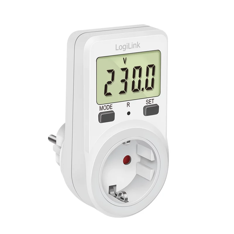 LogiLink energiekostenmeter, 1,5 inch lcd-display, enkeltarief, Schuko-stekker, wit