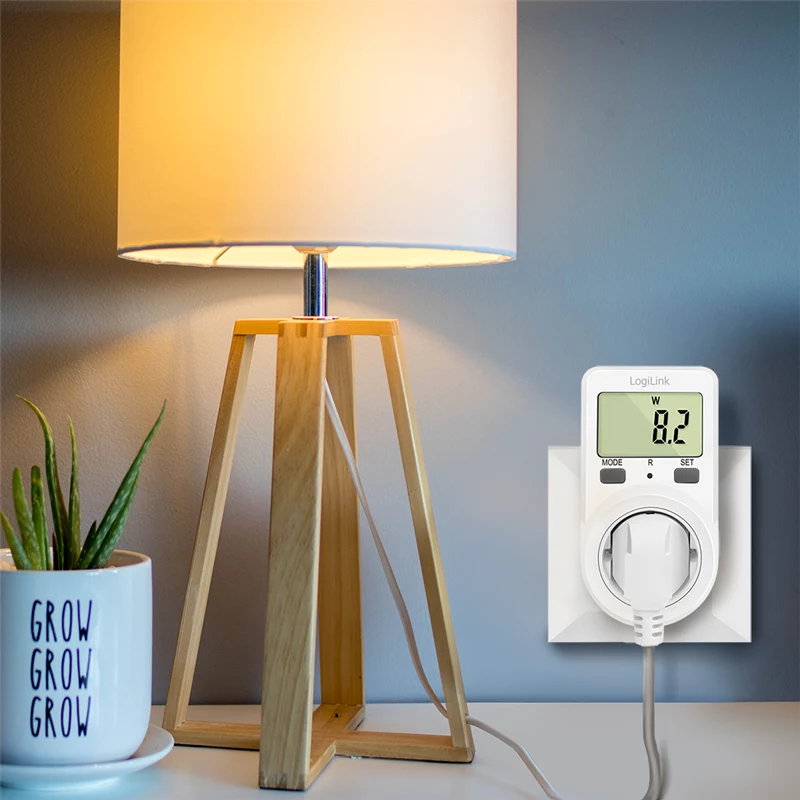LogiLink energiekostenmeter, 1,5 inch lcd-display, enkeltarief, Schuko-stekker, wit