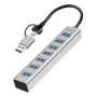LogiLink USB 3.0 hub 7x USB-A 2-in-1 verbindingskabel zilver