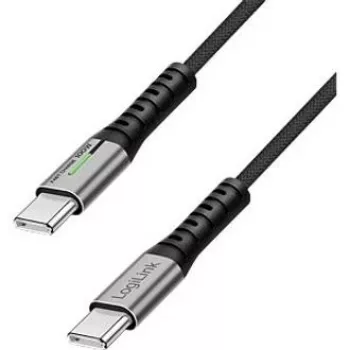 LogiLink USB 2.0 Type-C kabel 0,3m 480Mbps 100W PD gevlochten met LED zwart