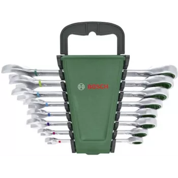 Bosch 8-delige combinatie-ratelsleutelset met 72-tands omschakelratel, chroom-vanadium, metrisch 8-19 mm, groen/zwarte koffer
