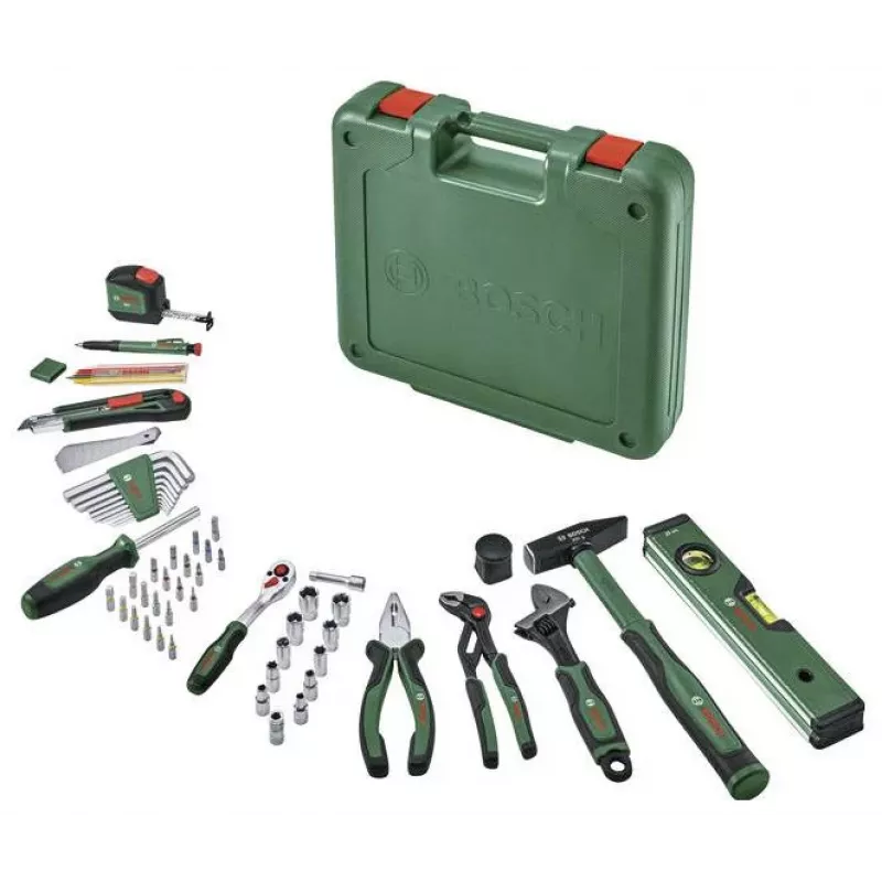 Bosch 63-delige handgereedschapsset in groene gereedschapskoffer