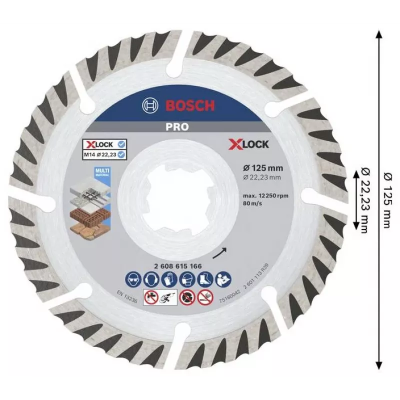 BOSCH POWERTOOLS PRO diamantdoorslijpschijf X-LOCK MultiMaterial, Ø 125 mm (2 stuks, boring 22,23 mm)