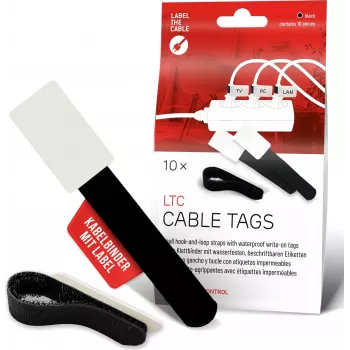 LABEL THE CABLE LTC 2610-10 herbruikbare klittenband kabelbinders met beschriftingsveld, zwart, 10-pack