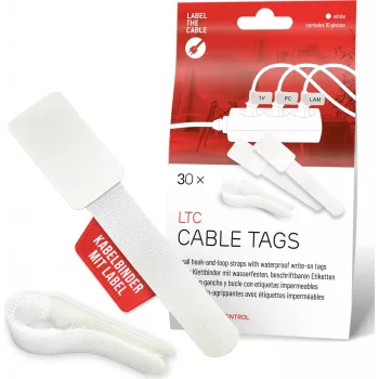 LABEL THE CABLE LTC 2620-30 herbruikbare kabelbinder-etiketten met klittenband en beschriftingsveld, wit, 30-pack