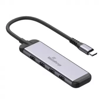 MEDIARANGE MRCS512 USB-C-hub 4-poorts 3x USB-C 3.2 Gen 1 + 1x PD 100W zilver