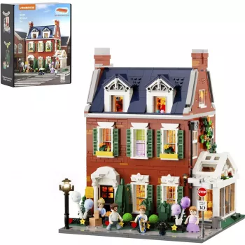 Lumibricks Redbrick Row House LED bouwset - 850-delige architectuurmodel met geïntegreerde warmwitte verlichting, USB-gevoed, voor kinderen vanaf 8 jaar