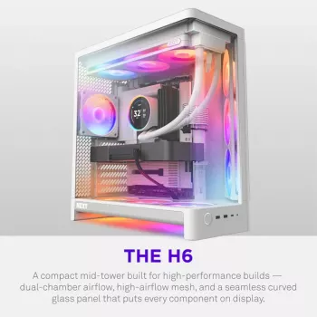 NZXT H6 RGB+ 2026 Mid-Tower Airflow Gaming-behuizing Wit Temperglas