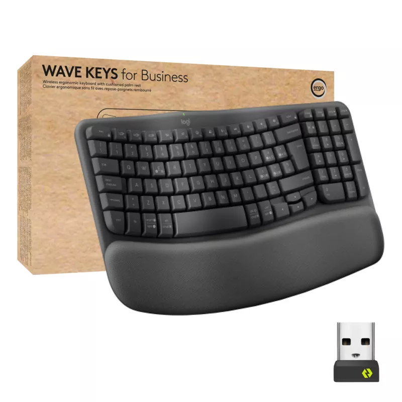 Logitech Ergo Series Wave Keys for Business draadloos ergonomisch toetsenbord, Italiaanse indeling, grafiet